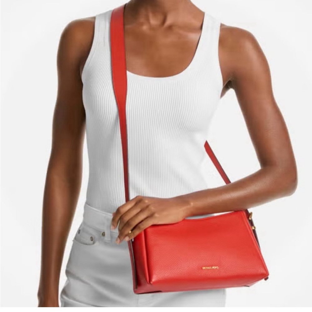MICHAEL Michael Kors Moore Leather Pouchette Bag in Burnt Sienna NWT